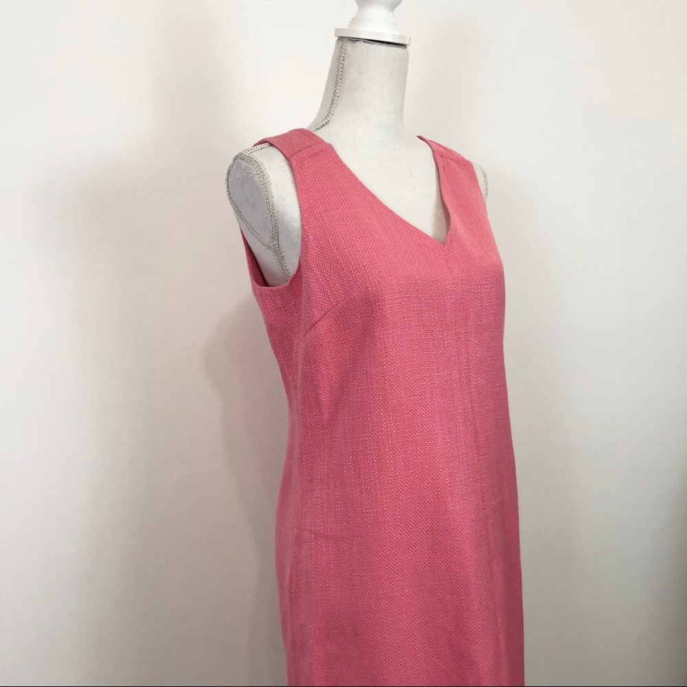 Talbots Pink Sleeveless V Neck Burlap like Dress